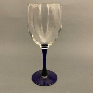 Clear Bowl Cobalt Blue Stemmed Glass Stemware Wine Goblet Bar 7 1/8" Tall
